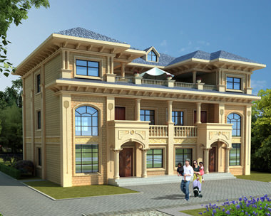 双拼房屋设计AT1729三层联体简欧共露台别墅建筑设计图纸17.7mx12.1m